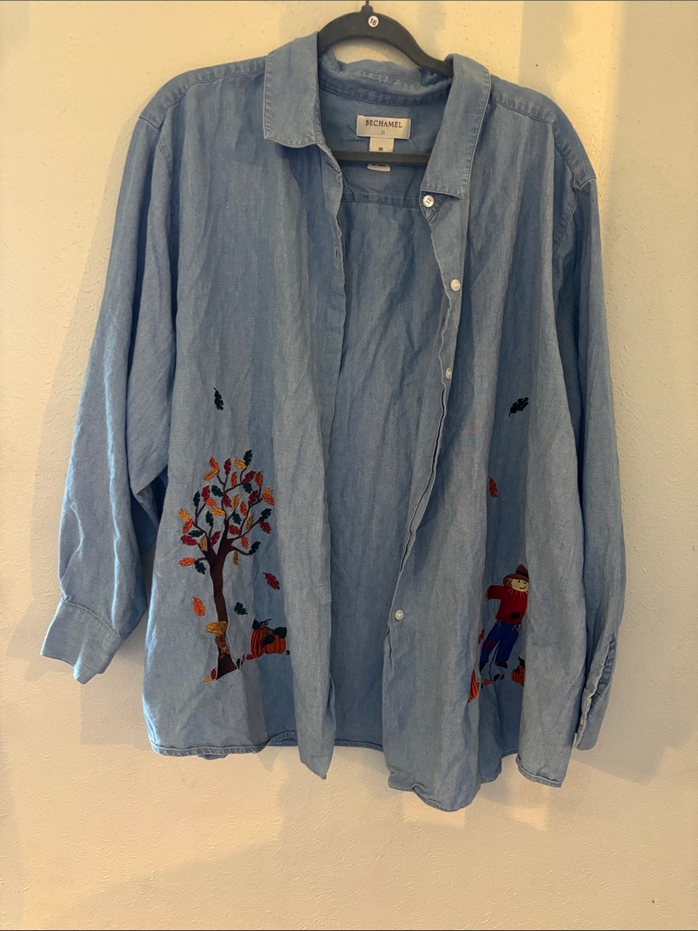 Bechamel Light Blue Cotton Button-Down Shirt with Autumn Embroidery